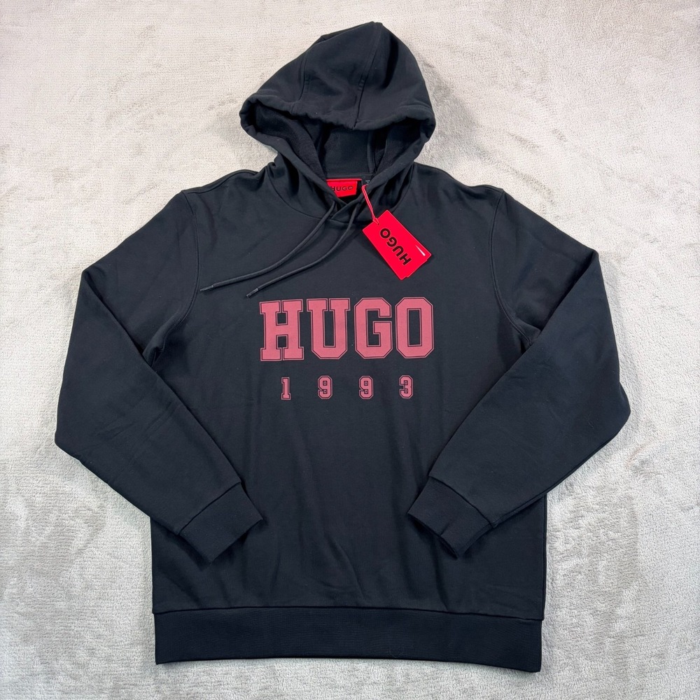 Hugo Boss SpellOut Print Logo Hoodie Men Medium Black French Terry NWT $150